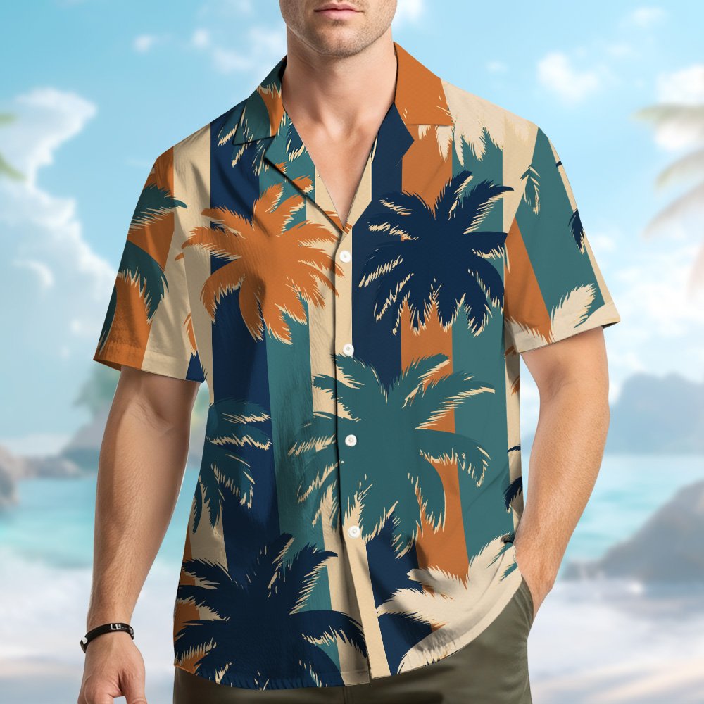 Lifestyle image showing a matching family hawaiian shirt outfit at the beach