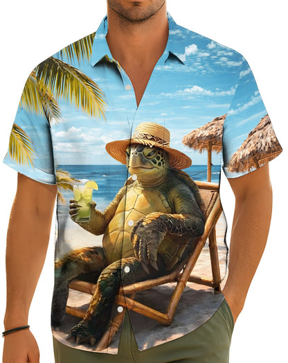 Lifestyle view of someone wearing the sea turtle beach hawaiian shirt