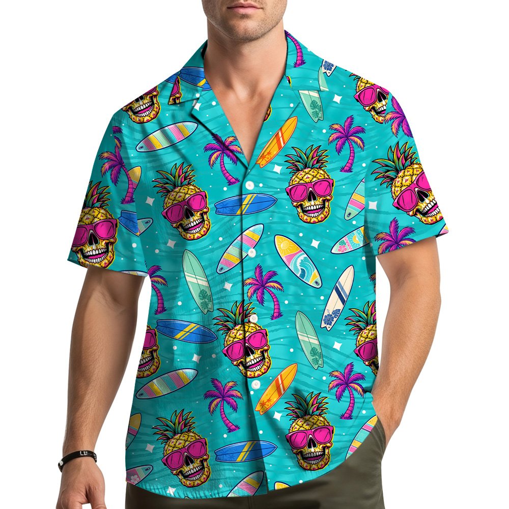 Lifestyle view of someone wearing the vibrant hawaiian shirt