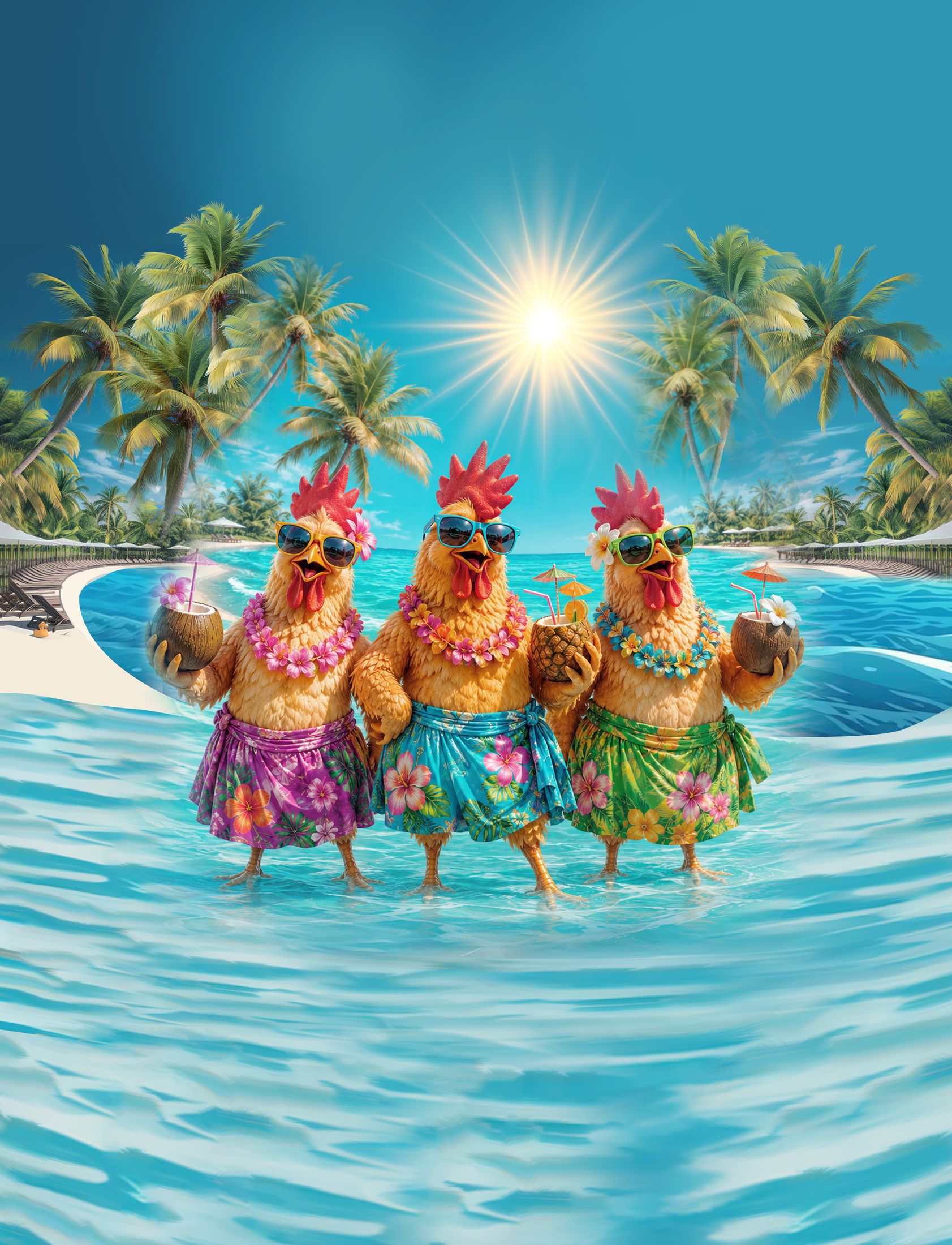 Tropical cartoon chicken hawaiian shirt, second multicolor lifestyle view