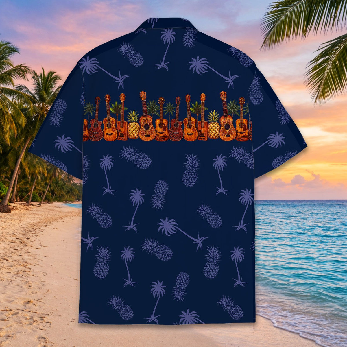 Another front view of the tropical navy hawaiian shirt