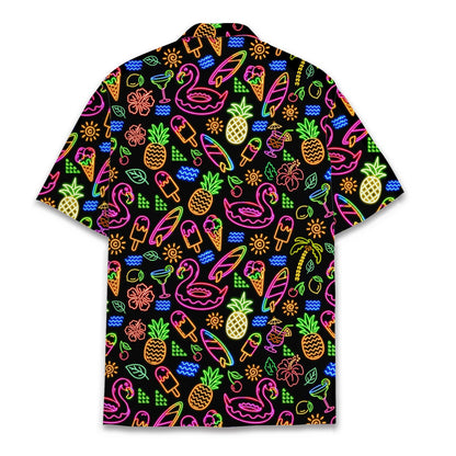 Back view of the personalized tropical neon hawaiian shirt with custom text