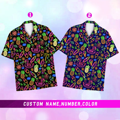 Alternate front view of the neon hawaiian shirt