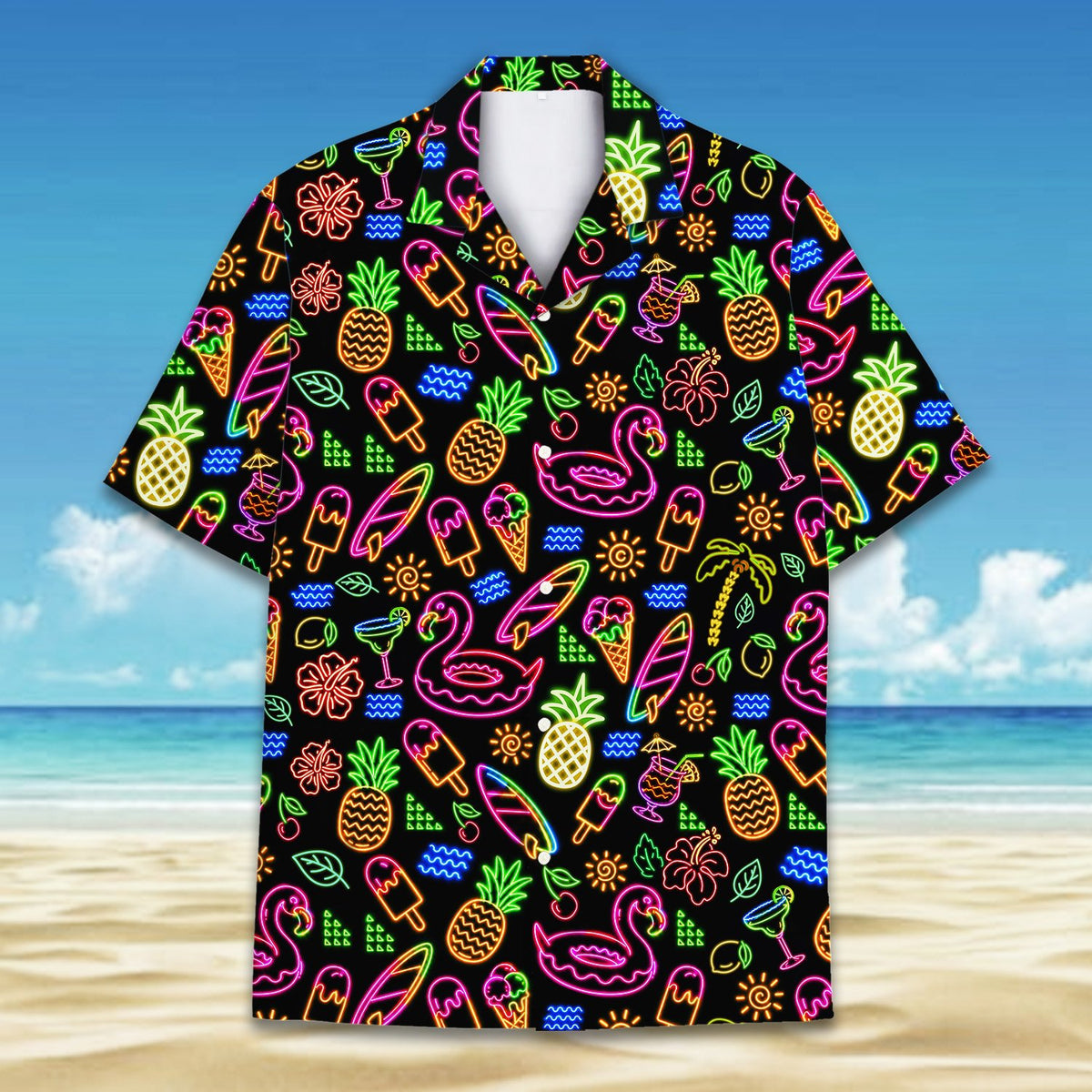 Front detail view of the personalized family matching hawaiian shirt