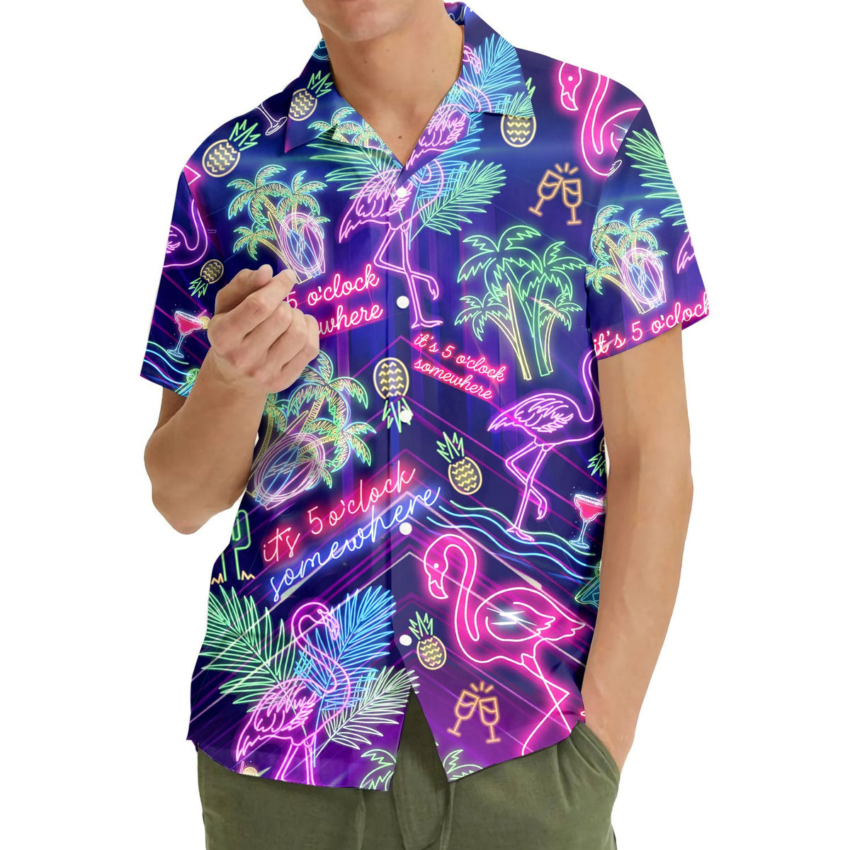Another lifestyle view of the matching family hawaiian shirt in a tropical setting