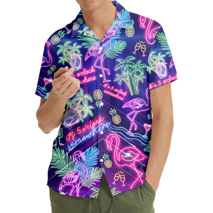 Another lifestyle view of the matching family hawaiian shirt in a tropical setting