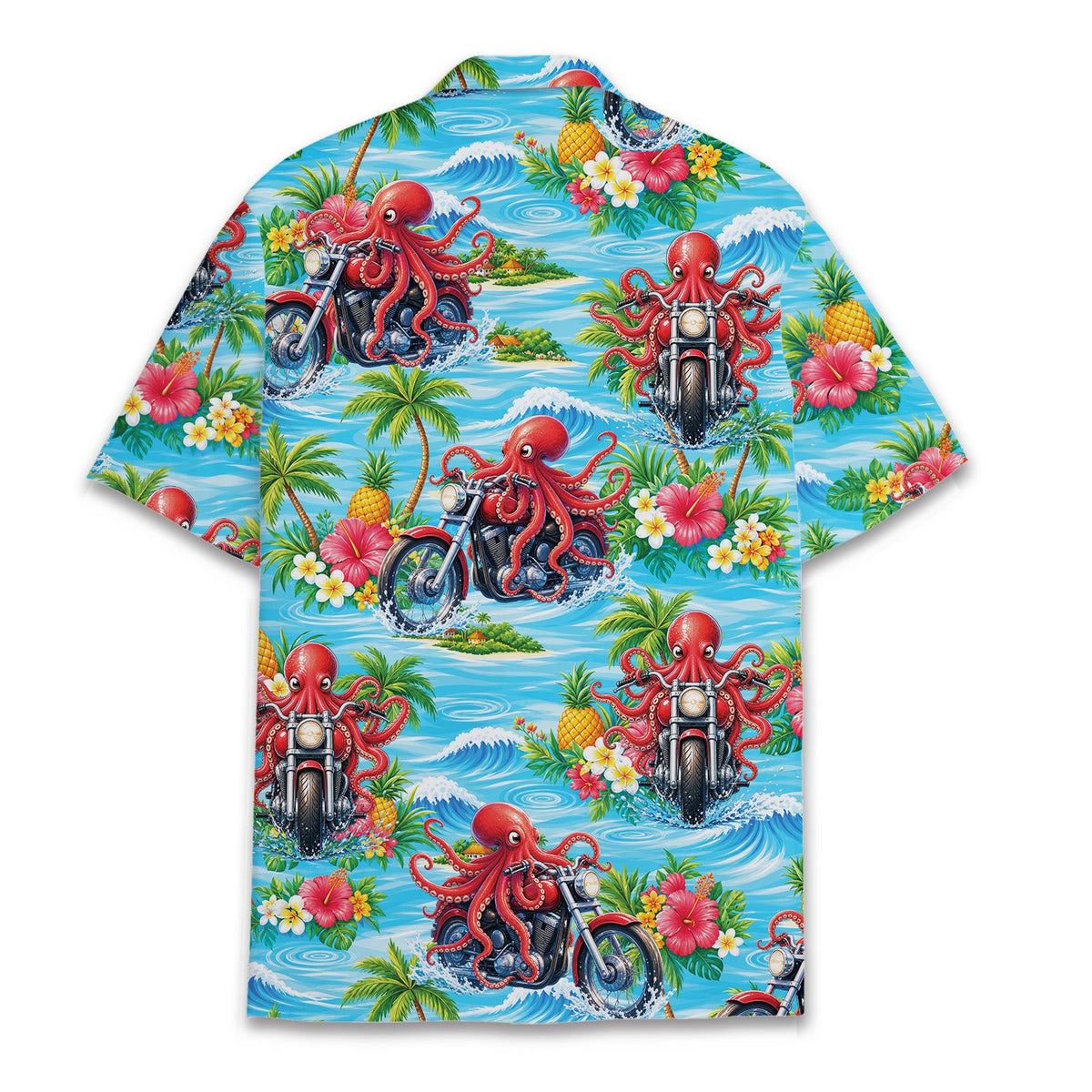 Back view of the tropical octopus motorcycle hawaiian shirt