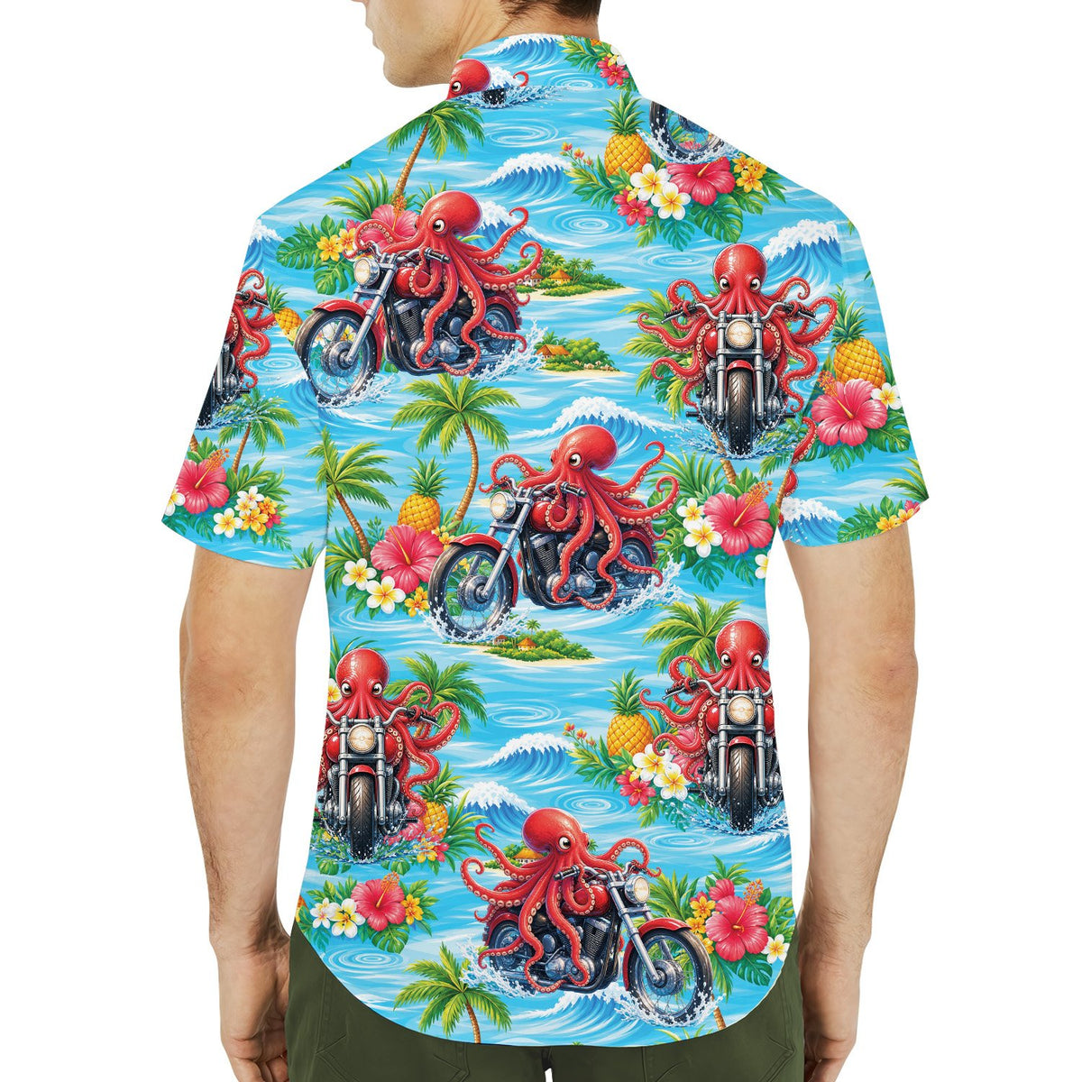 Fifth lifestyle image featuring the tropical print hawaiian shirt