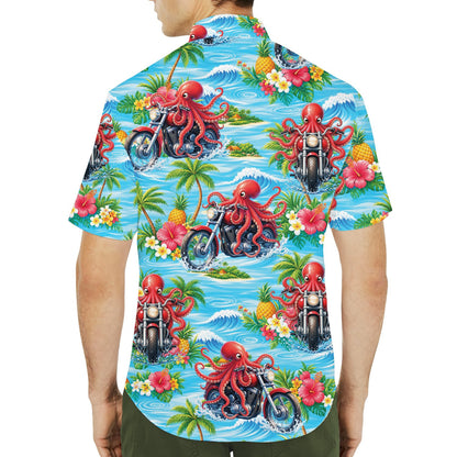 Fifth lifestyle image featuring the tropical print hawaiian shirt