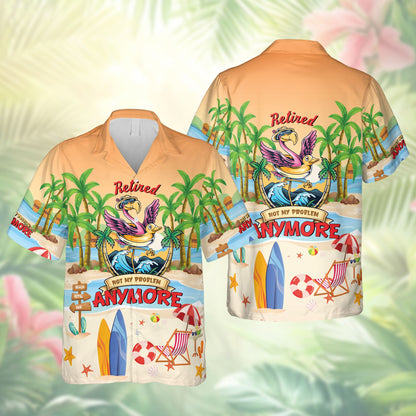 Orange matching family hawaiian shirt with retired flamingo design, front view