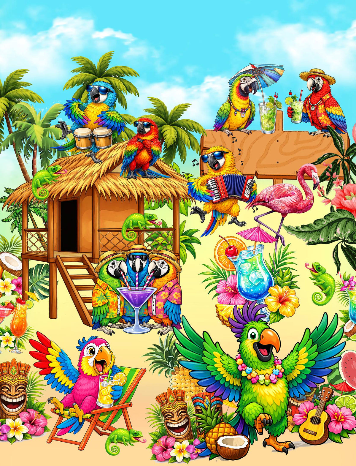 Additional view of the tropical parrots hawaiian shirt fabric and print details