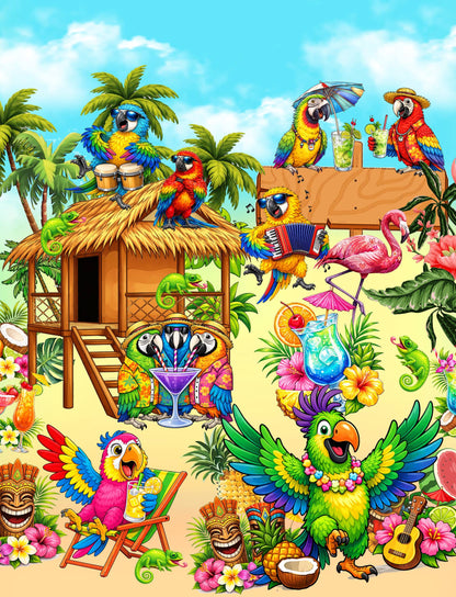 Additional view of the tropical parrots hawaiian shirt fabric and print details