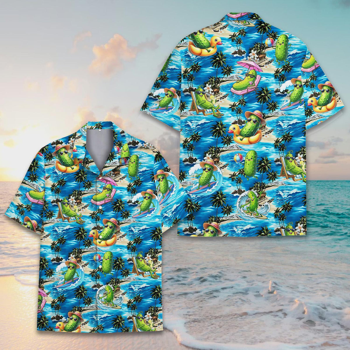 Another back view of the tropical pickle hawaiian shirt