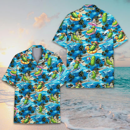 Another back view of the tropical pickle hawaiian shirt