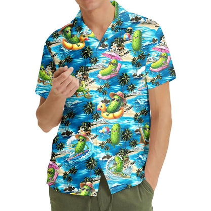 Front view of the tropical pickle hawaiian shirt