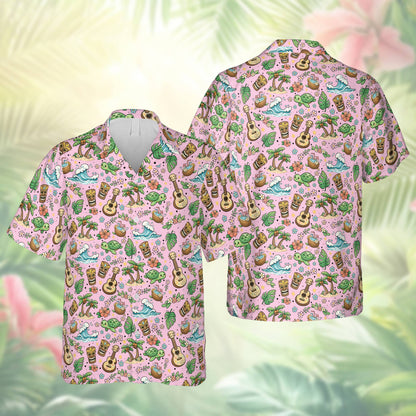 Tropical hawaiian shirt front view in pink