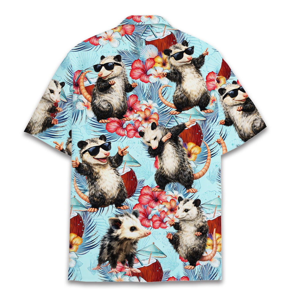 Back view of the tropical possum hawaiian shirt