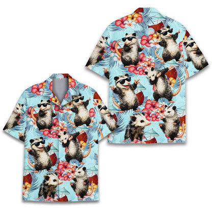 Front view of the tropical possum hawaiian shirt