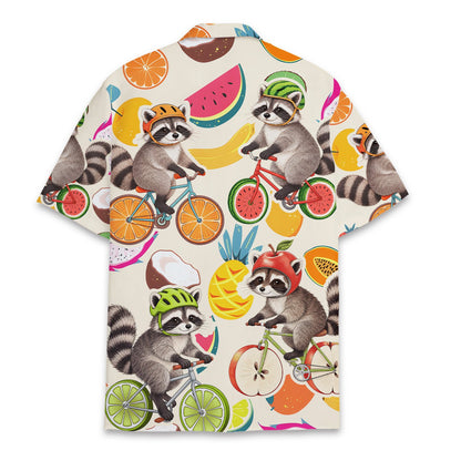 Back view of the tropical raccoons hawaiian shirt