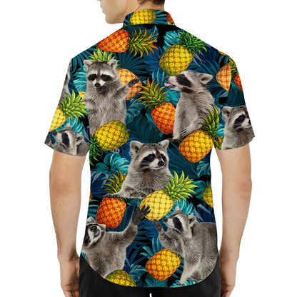 Third lifestyle view showing the tropical raccoons design on a sunny day