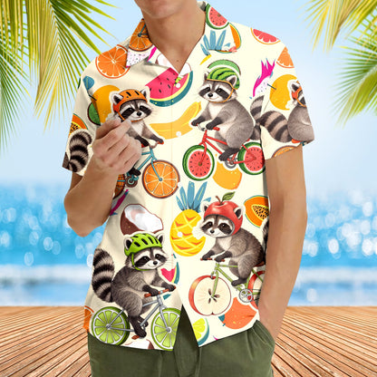 Fourth lifestyle shot showcasing the bright summer hawaiian shirt colors