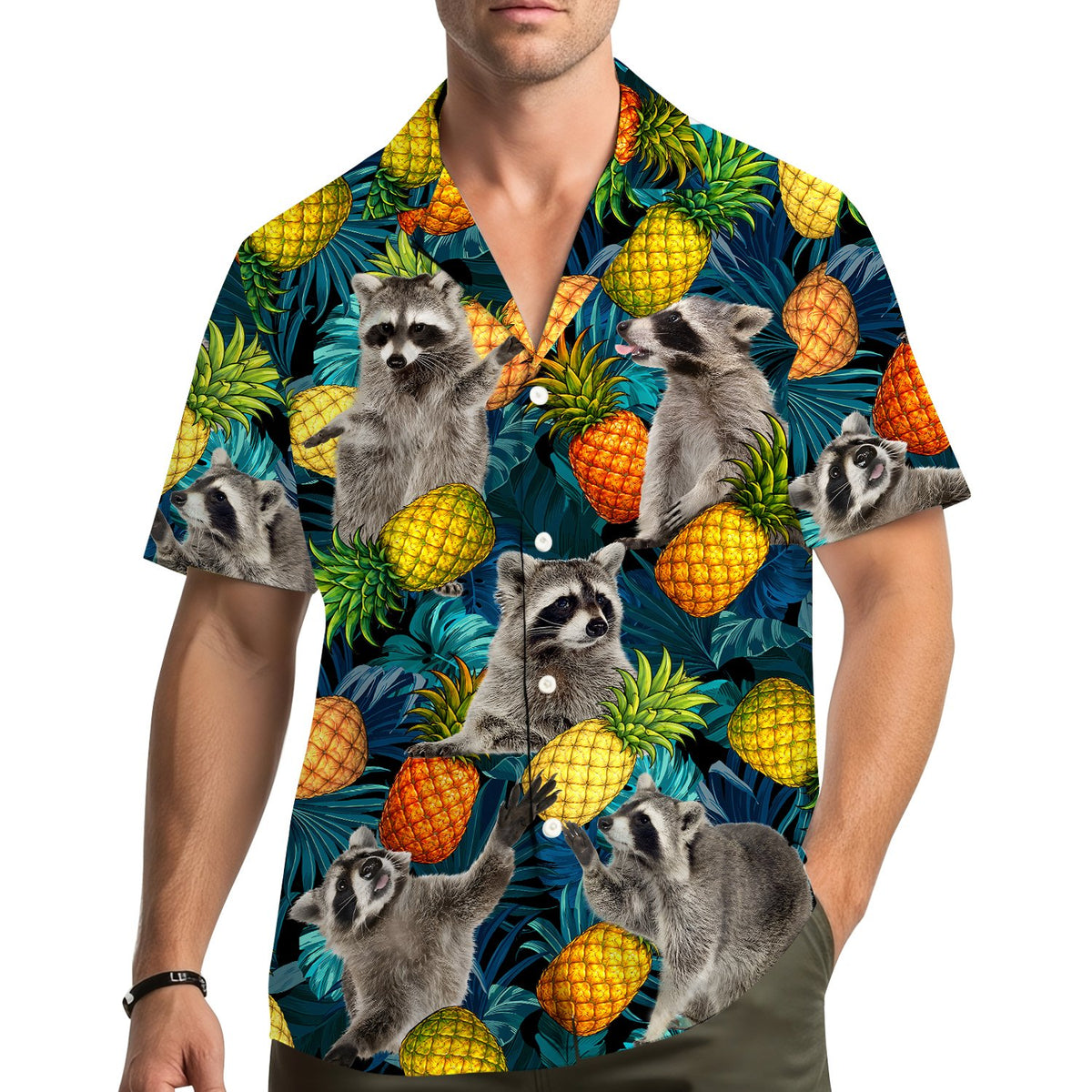 Lifestyle view of the matching family hawaiian shirts in a summer setting