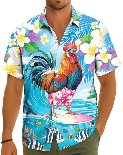 Lifestyle view of family matching outfits featuring the surfing rooster design
