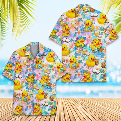 Matching family hawaiian shirts in pastel colors, close front view