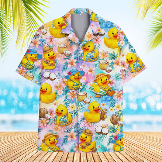 Multicolor tropical hawaiian shirt with rubber ducks design, main view