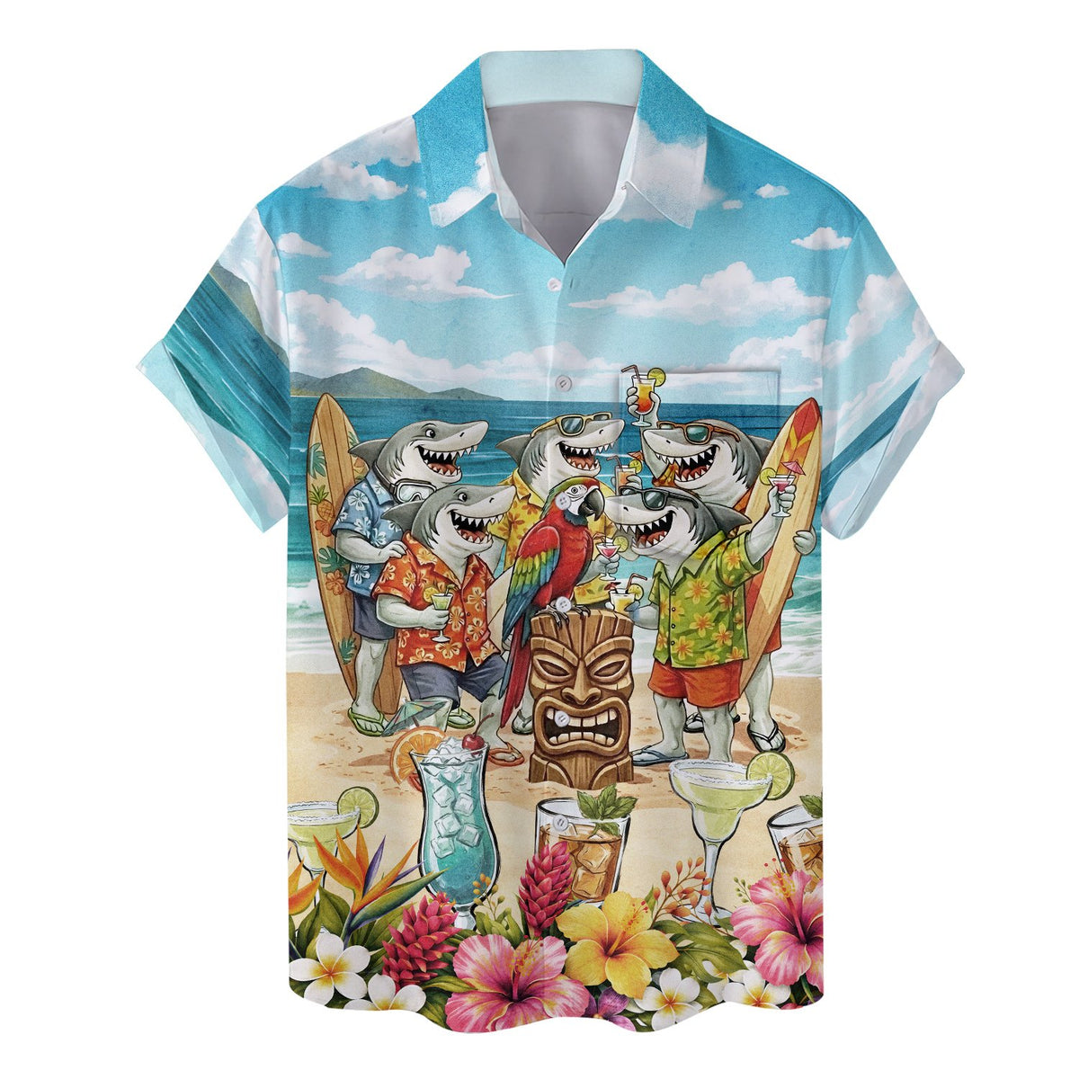Close up front view of the colorful summer hawaiian shirt