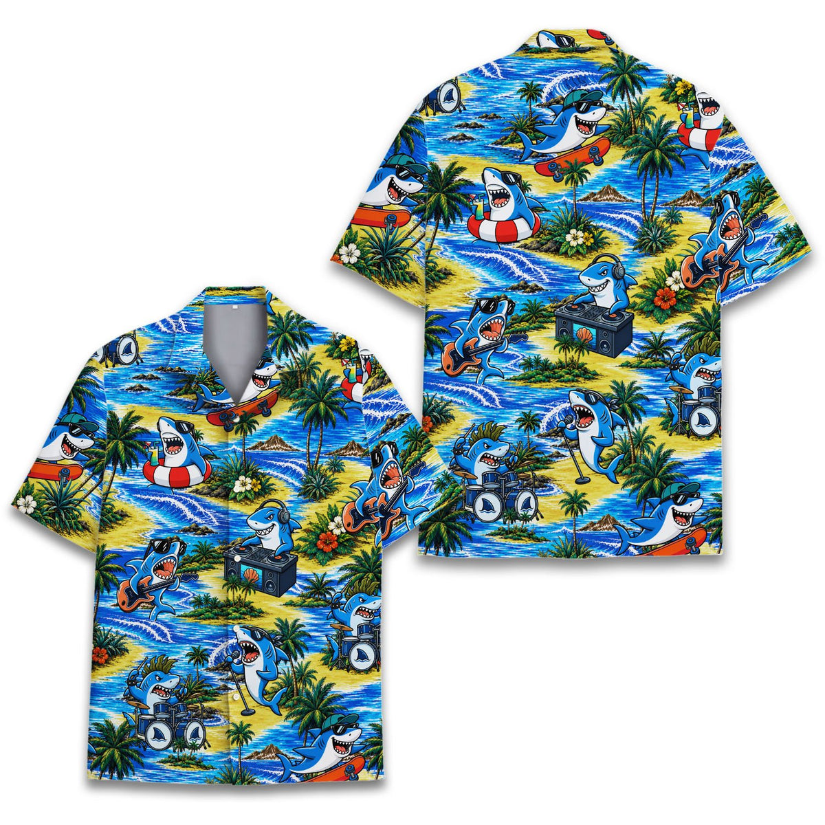 Styled front view of the matching family hawaiian shirt