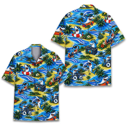 Styled front view of the matching family hawaiian shirt