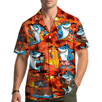 Lifestyle view of someone wearing the matching family hawaiian shirt