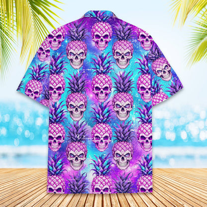 Alternate back view of the tropical skull hawaiian shirt