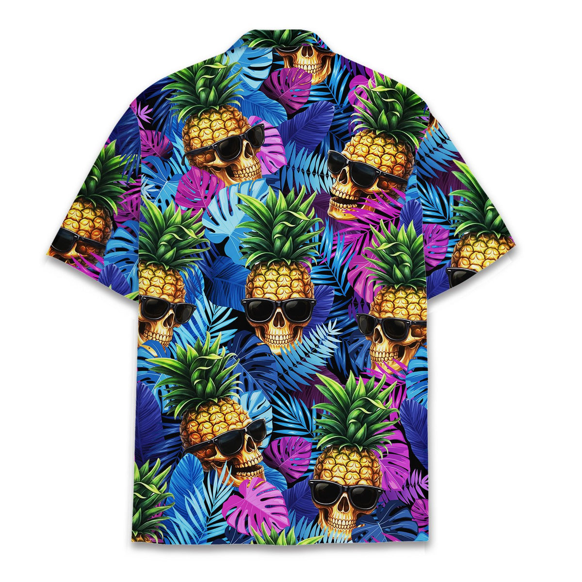 Back view of the tropical skull hawaiian shirt