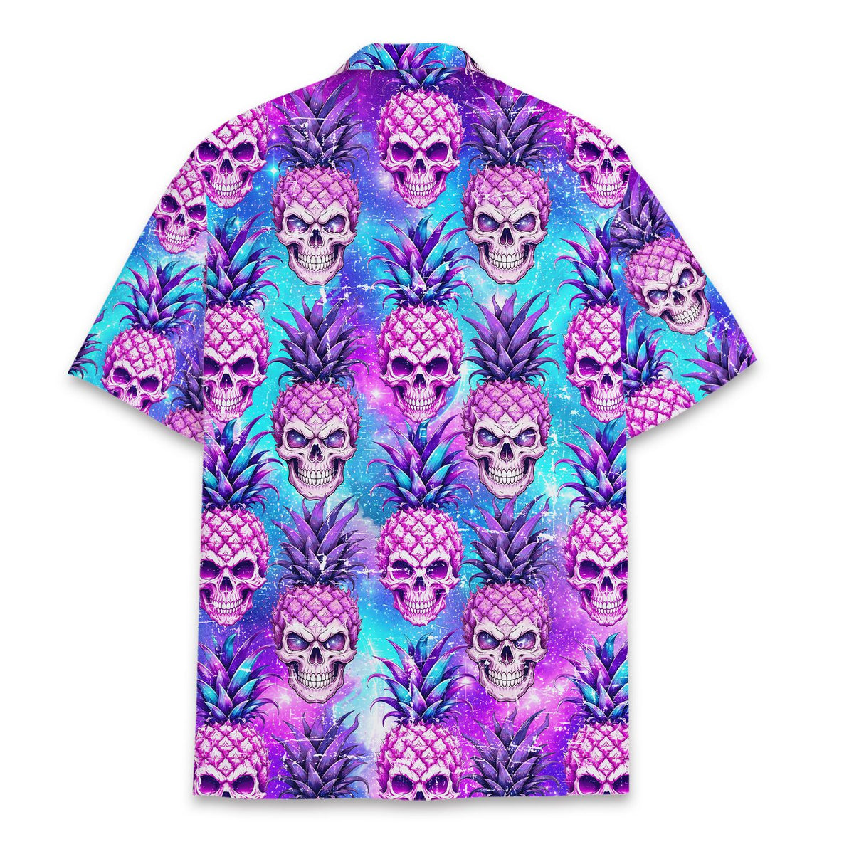 Back view of the purple tropical hawaiian shirt