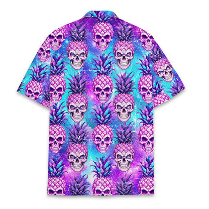 Back view of the purple tropical hawaiian shirt