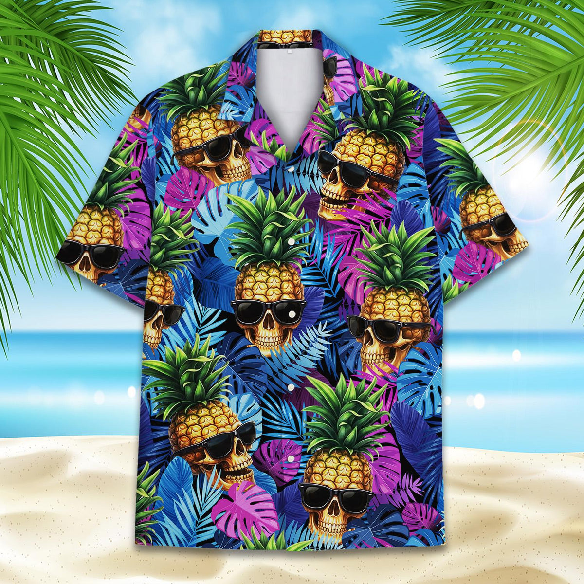 Alternate front view of the tropical skull matching family shirt