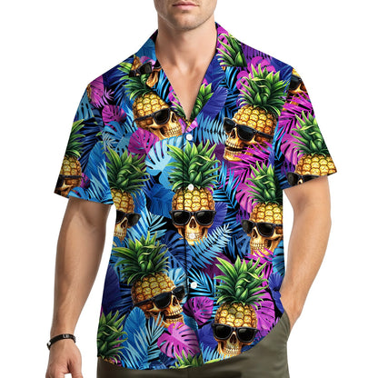 Lifestyle view of a family wearing the matching family hawaiian shirts