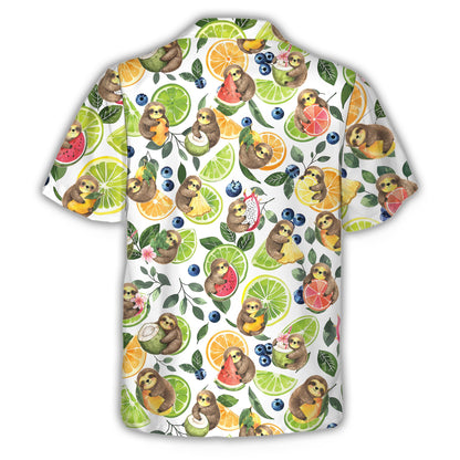 Tropical sloth and fruits hawaiian shirt, back view
