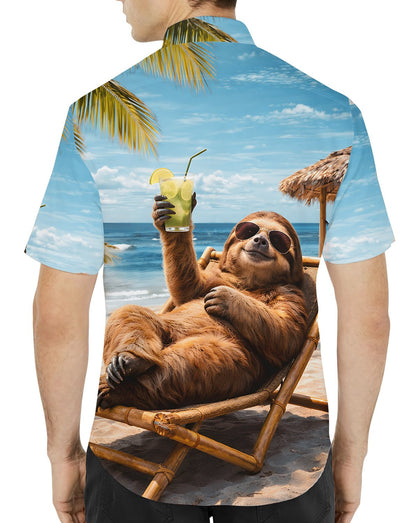 Another lifestyle view showcasing the matching family hawaiian shirt outdoors