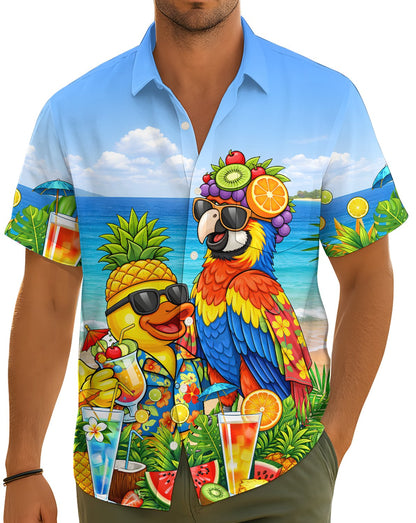 Matching family hawaiian shirts lifestyle view at the beach