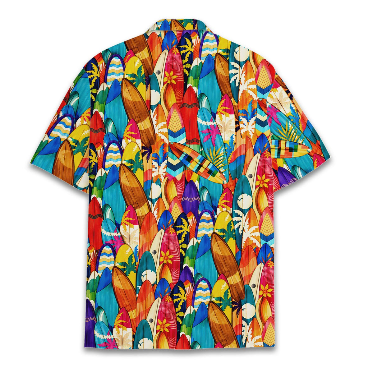 Back view of the vibrant surf hawaiian shirt