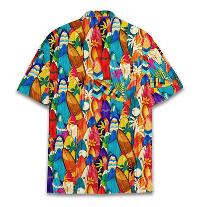 Back view of the vibrant surf hawaiian shirt