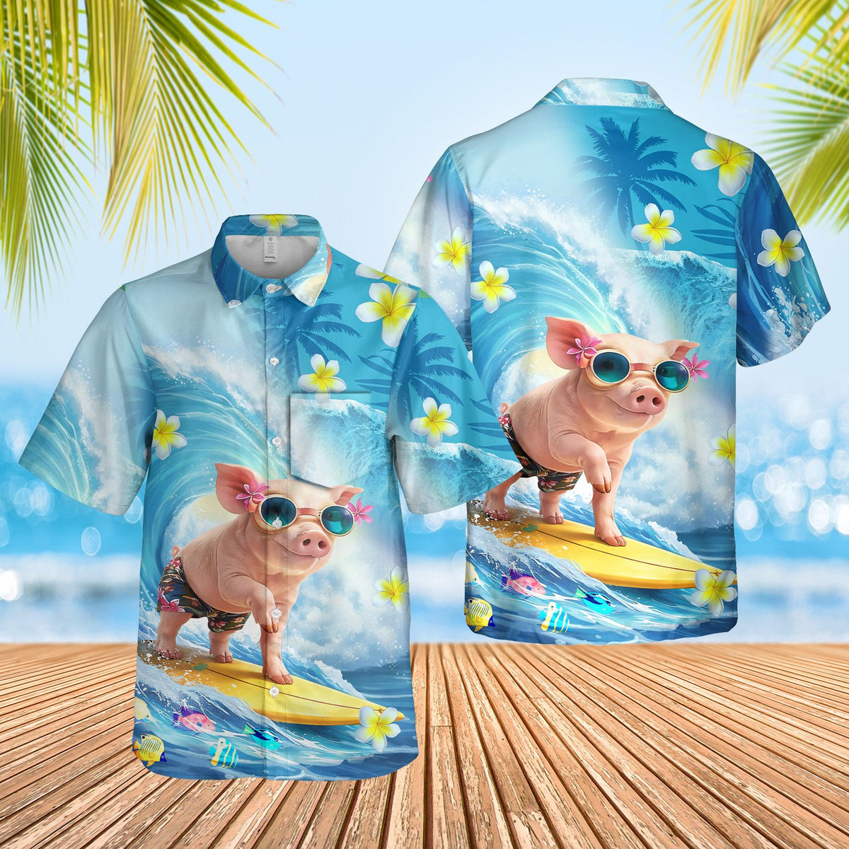 Full front view of the summer hawaiian shirt