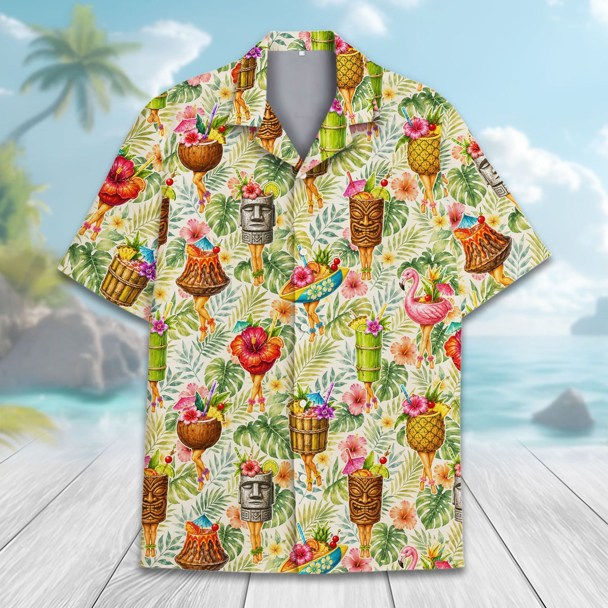 Casual lifestyle image of the matching family hawaiian shirts worn at the beach