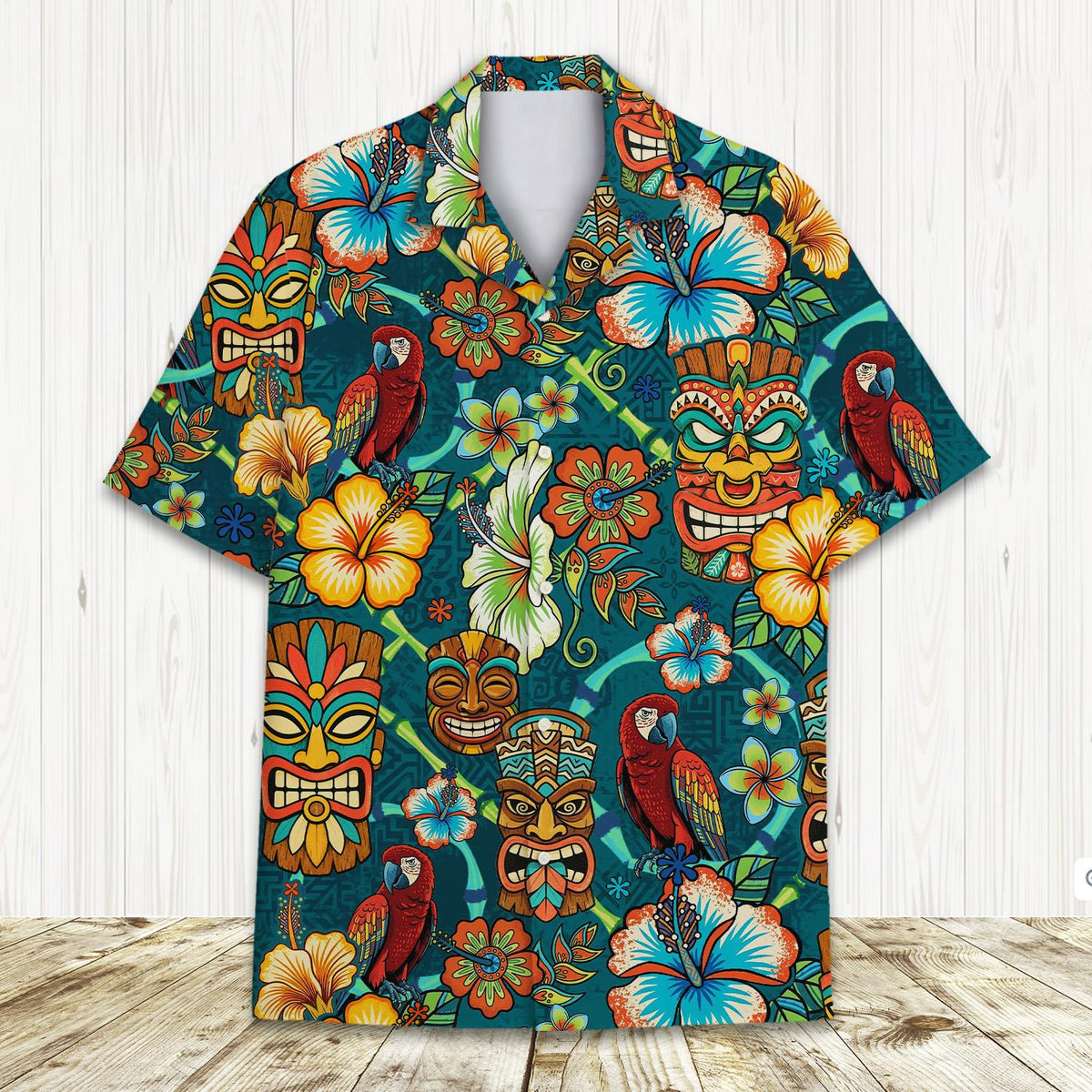 Additional front view displaying the colorful hibiscus flowers on the teal background
