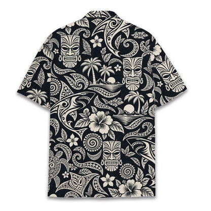 Back view of the tropical tribal family matching hawaiian shirt