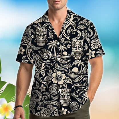 Second lifestyle view of the matching family hawaiian shirts outdoors