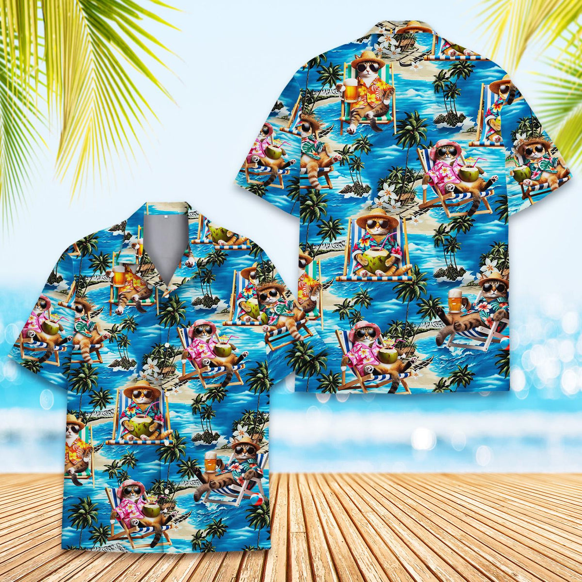 Close up front view of the tropical vacation hawaiian shirt